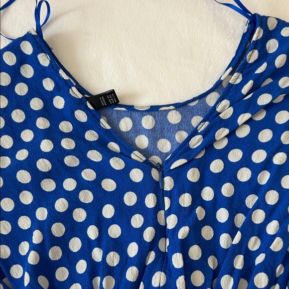 Zara trf collection Blue and White Polka Dot  Dress with Waist Tie XS - Picture 11 of 12